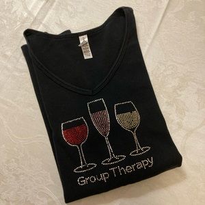“Group Therapy” navy blue 3/4 length tee, sz L. All cotton